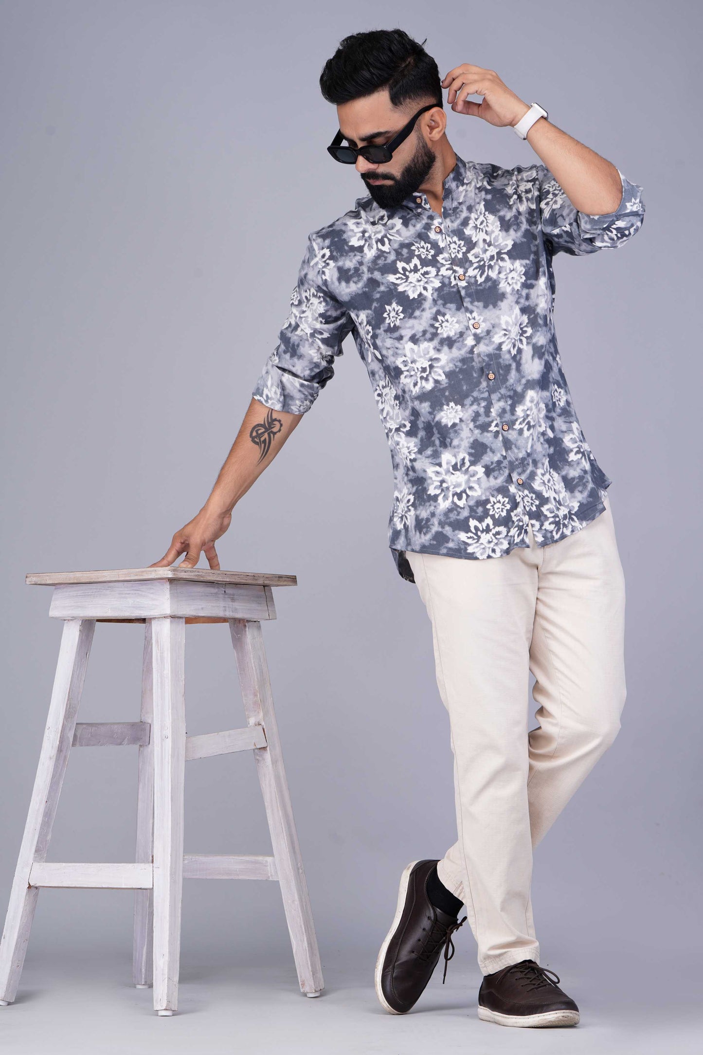 Tie-Dye Grey Phool cotton Shirt