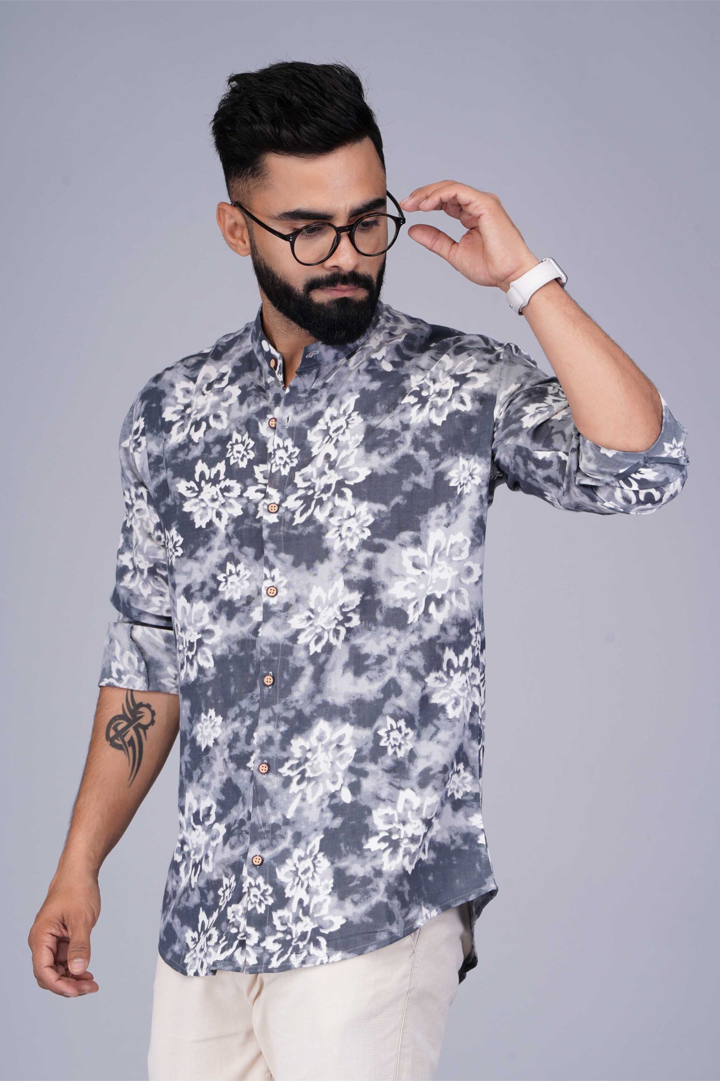 Tie-Dye Grey Phool cotton Shirt