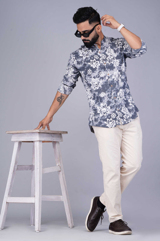 Tie-Dye Grey Phool cotton Shirt
