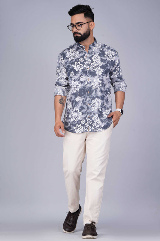 Tie-Dye Grey Phool cotton Shirt